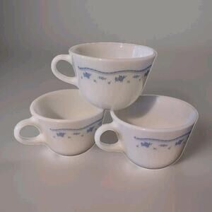 Vintage Pyrex Coffee Cups, Mugs Morning Blue Pattern  SET OF 3